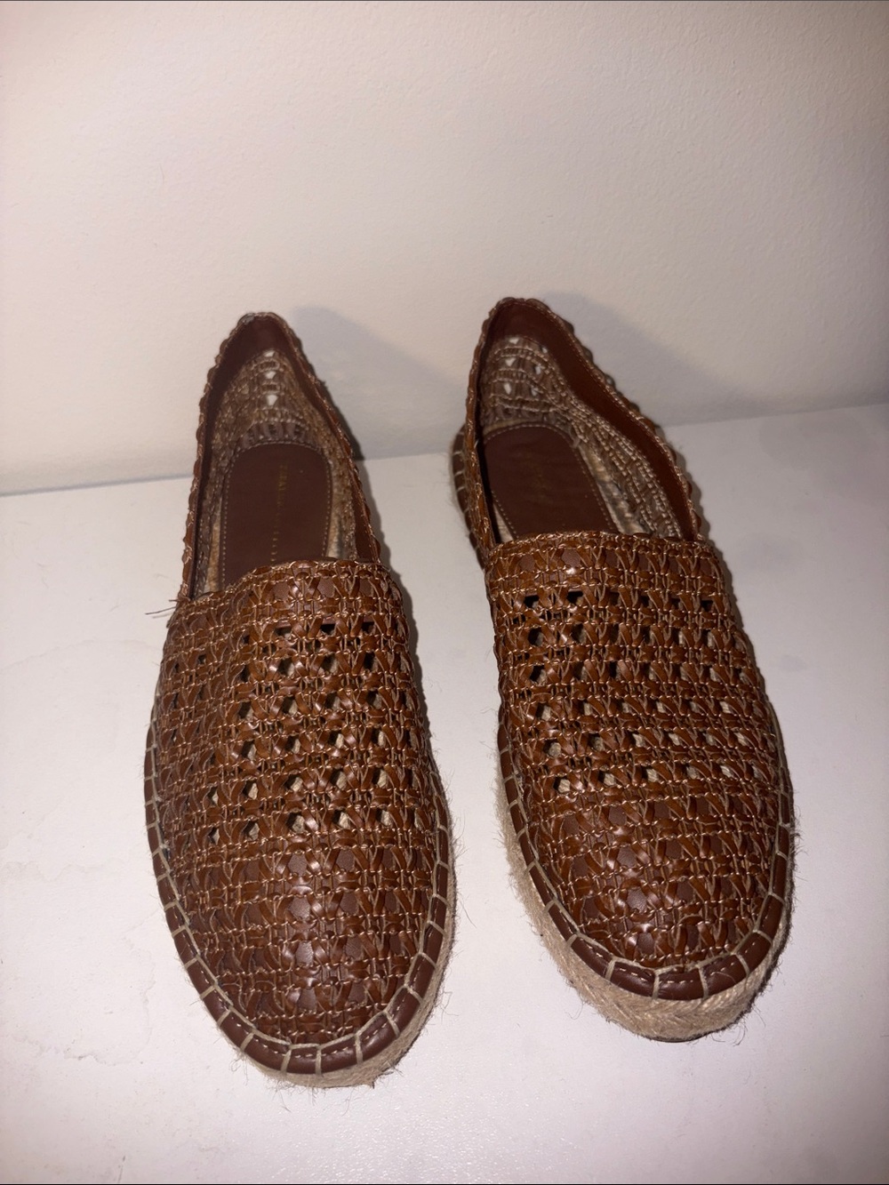 Zara Woven Leather Espadrille Slip-On - Brown
